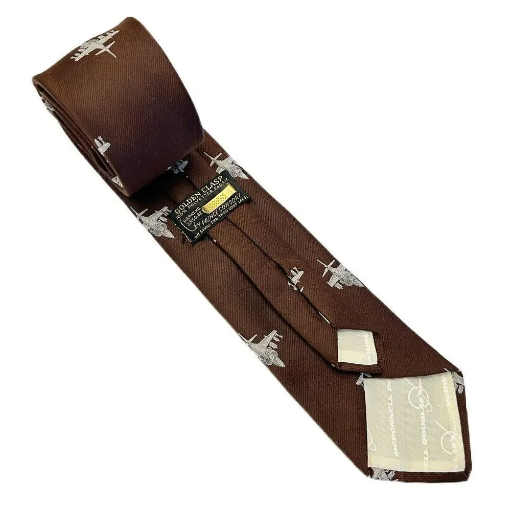 McDonnell Douglas Men's Vintage‎ Fighter Jets Golden Clasp Tie 55 1/2